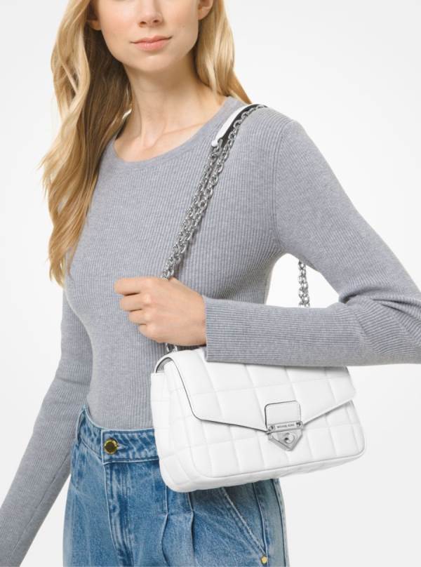 Damske Taška Cez Rameno Michael Kors SoHo Large Quilted Leather Biele - Kabelky Michael Kors Sleva | AGRYF-2370